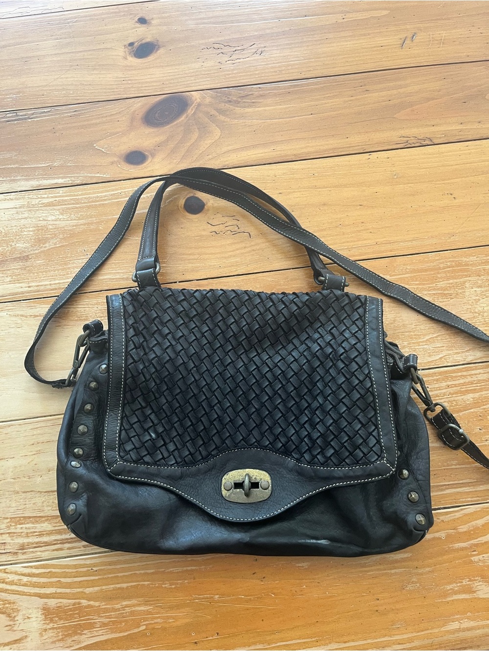 Woven Flap Crossbody Bag in Black